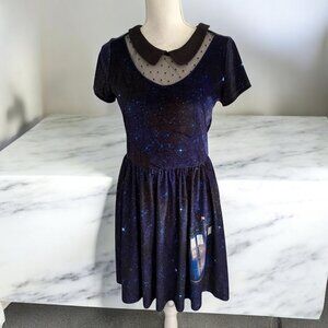 DOCTOR WHO Velvet BBC Galaxy Print Collared Dress Size Medium
